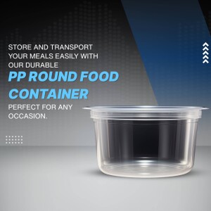 Clear plastic round food container for storage and transport