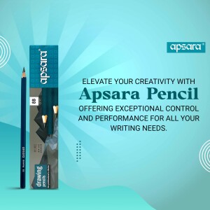 Apsara pencil with packaging and text promoting creativity and control.