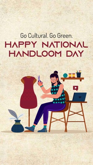 Illustration of a woman designing clothes on National Handloom Day
