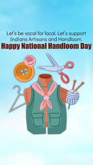 National Handloom Day graphic with sewing tools and clothing