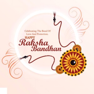 Raksha Bandhan greeting with Rakhi and decorative elements