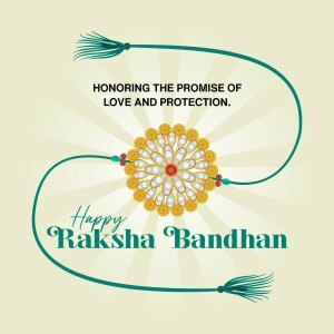 Rakhi with text 'Happy Raksha Bandhan'