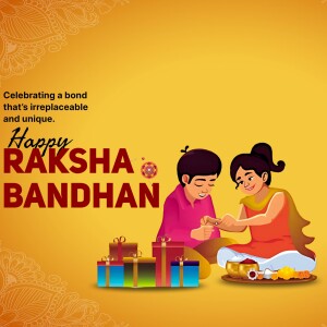 Illustration of a brother and sister celebrating Raksha Bandhan