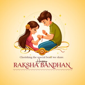 Illustration of a brother and sister tying Rakhi