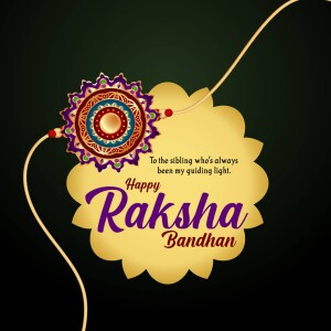 Raksha Bandhan greeting card with a decorative Rakhi and text