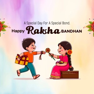 Illustration of a brother and sister celebrating Raksha Bandhan