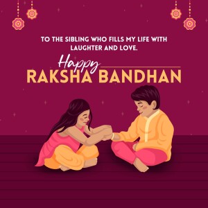 Illustration of a sister tying a Rakhi on her brother's wrist.