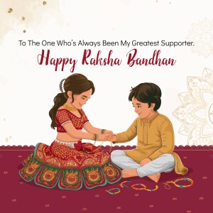 Illustration of a sister tying a Rakhi on her brother's wrist.