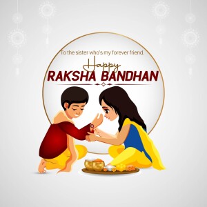 Illustration of a brother and sister celebrating Raksha Bandhan