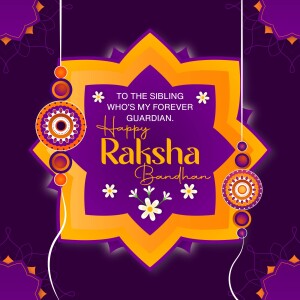 Raksha Bandhan greeting card with floral and geometric designs