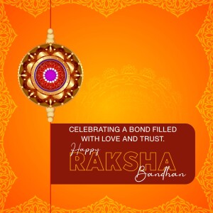 Raksha Bandhan greeting with a decorative Rakhi and festive text