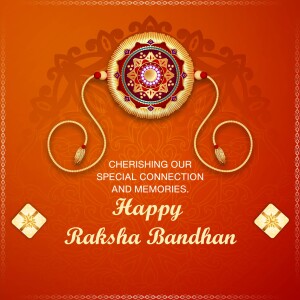 Raksha Bandhan greeting with a decorative Rakhi and text
