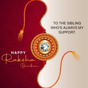 Raksha Bandhan greeting with a decorative Rakhi and text.