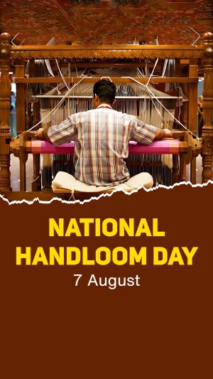 A weaver working on a traditional handloom with text 'National Handloom Day - 7 August'