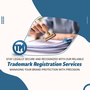 Hand stamping a document with a trademark symbol, representing legal protection and brand registration.