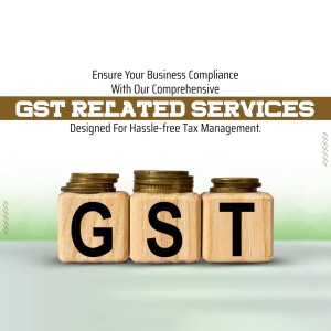 Image depicting GST related services with wooden blocks spelling GST and coins.