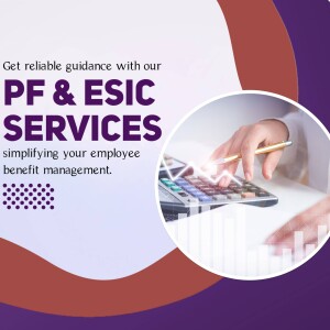 Image promoting PF and ESIC services for employee benefit management.