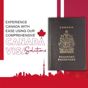 Image of a Canadian passport with text promoting Canada visa services.