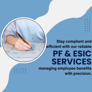 Image depicting a person signing documents related to PF and ESIC services.