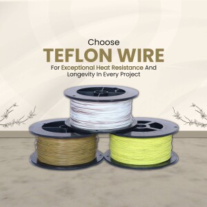 Three spools of Teflon wire in white, yellow, and brown