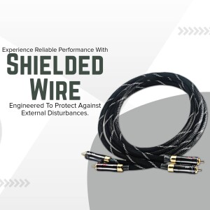 Close-up of a shielded wire with gold connectors, highlighting its protective features.