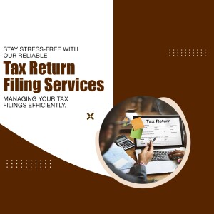 Image promoting tax return filing services with a person working on a laptop.