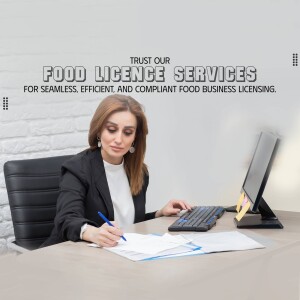 Woman in a business setting discussing food licence services