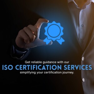 Man touching a glowing ISO certification badge