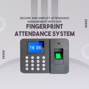 Fingerprint attendance machine with a green fingerprint scan on the screen