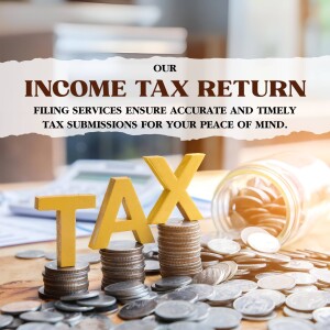 Image depicting income tax return filing services with wooden 'TAX' letters on coins.