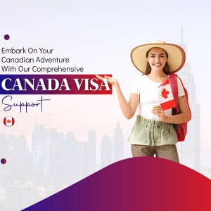 Woman with Canadian flag and backpack promoting Canada Visa Support