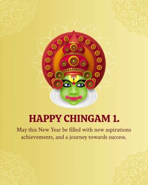 Kathakali face with 'Happy Chingam 1' text