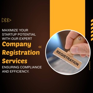 Image promoting company registration services with a hand holding a stamp on a document.