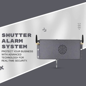 Image of a Shutter Alarm System with antennas, designed for business security.