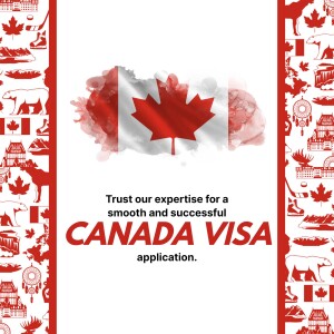 Image promoting Canada Visa application services with Canadian flag and symbols.