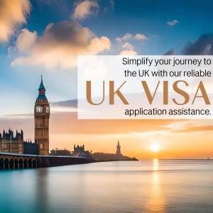 Image of Big Ben at sunset with text promoting UK visa application assistance.