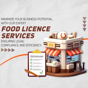 Illustration of a food business with a food licence checklist.