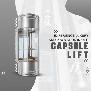 Modern capsule lift with glass walls and stainless steel finish