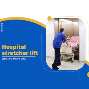 A healthcare worker operating a hospital stretcher lift in an elevator.