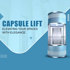 Modern capsule lift with glass walls and stainless steel accents