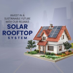 Illustration of a house with solar panels on the roof, promoting sustainable energy.