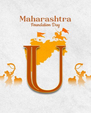 Maharashtra Foundation Day graphic with map and cultural elements