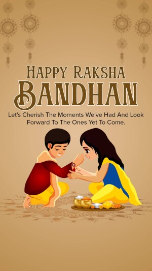 Illustration of a brother and sister celebrating Raksha Bandhan