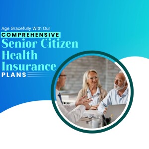 Image promoting comprehensive health insurance plans for seniors with a group of older adults in a meeting.
