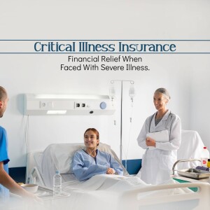 Image depicting a patient in a hospital bed with a doctor and a visitor, illustrating the need for critical illness insurance.