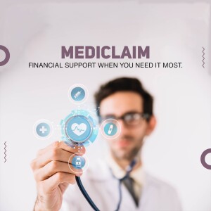 Doctor using a digital stethoscope with Mediclaim branding