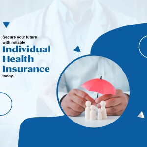 Image depicting individual health insurance with a doctor and family under an umbrella.