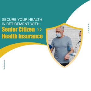 Senior citizen receiving health assistance with a doctor in the background, promoting health insurance.