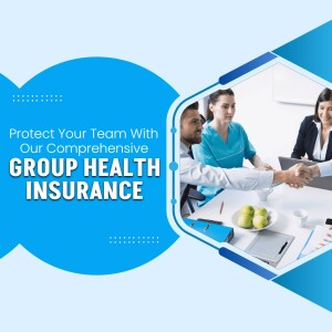 Image depicting a business team shaking hands with a healthcare professional, promoting group health insurance.