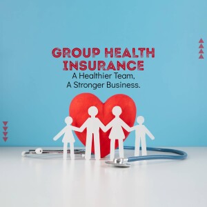 Group health insurance concept with paper family and medical tools